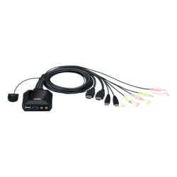 ATEN CS22H Conmutador KVM con cable HDMI 4K USB de 2 puertos con selector de puerto remoto | 4096x2160 @ 60Hz (4K DCI) | HDCP 2.2 | Jack 3.5mm (Audio/Microfono) | Conecta y controla 2 equipos con un s