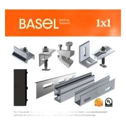 BASEL KITBASEL1X1 Sistema de Montaje Solar / Techo Plano / 1 Módulo / Resistencia Viento 140 km/h / Inclinación 15° / Área 4 m² (43.1 ft²)