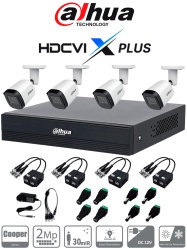 DAHUA DH-KIT/XVR1B04-I/T/4-B2A21N-U-0280B/Balun - Kit 4 Canales Cámaras B2A21N-U de 2 MP, DVR XVR1B04-I/T Soporta Audio Bidireccional, Lente 2.8mm, Visión de 93°. Soporta 4 Canales más 1 IP o 5 Canales IP, SMD Plus, Incl. Transceptores/