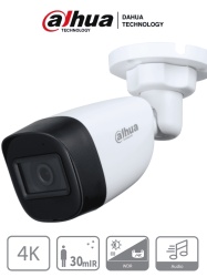 DAHUA DHT0290068 DAHUA HAC-HFW1801CN-A-0280B-S2 - Camara Bullet 4k con Microfono Integrado/ 8 Megapixeles/ Lente de 2.8 mm/ 106 Grados de Apertura/ 30 Metros de IR/ WDR Real de 120 dB/ Soporta: CVI/TV