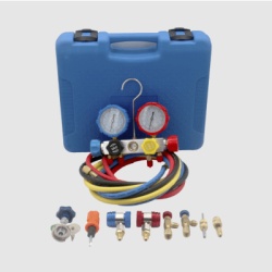 EPCOM POWERLINE HBSBZ6 Juego de manometros para aire acondicionado herramienta de carga de refrigerante doble valvula con adaptadores de acoplamiento rapido manguera de 1.5 metros para refrigerantes :