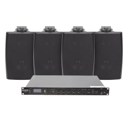 EPCOM PROAUDIO SF120DTB/4WS KIT de Amplificador de Audio 120W para Rack | 4 Altavoces de Pared color Negro 2.5W - 20W | Sistema 70/100V
