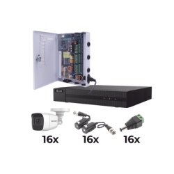EPCOM PROFESSIONAL KESTX8T16BGP/A KIT TurboHD 1080p / DVR 16 Canales / 16 Camaras Bala Policarbonato con Microfono (exterior 2.8 mm) / Transceptores / Conectores / Fuente de Poder Profesional