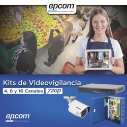 EPCOM PROFESSIONAL KEVTX8T8BW KIT TurboHD 1080p / DVR 8 Canales / 8 Camaras Bala (exterior 2.8 mm) / Transceptores / Conectores / Fuente de Poder Profesional hasta 15 Vcc para Larga Distancias