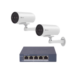 EZVIZ CS-H5/3MP/POE/KS2 Kit de camaras PoE Para Uso en Exterior / PoE Estandar Af / 2 piezas CS-H5/3MP/ 1 Pieza de Switch DS-3E1505P-EI/M / Vision Nocturna a Color / IP67 / Audio Bidireccional / Luz y