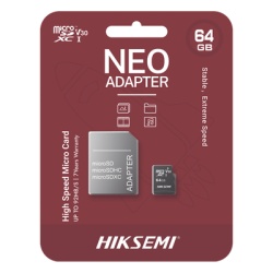 HIKSEMI by HIKVISION HS-TF-C1/64G/NEO/A Memoria microSD con Adaptador / 64 GB / Clase 10 / NAND TLC / 92 MB/s Lectura / Multiproposito
