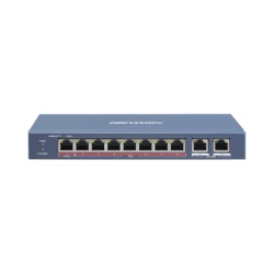 HIKVISION DS-3E0310HP-E Switch PoE+ / No Administrable / 7 Puertos 10/100 Mbps 802.3 af/at (30 W) / 1 Puerto 10/100 Mbps Hi-PoE (90 W) / 2 Puertos 1000 Mbps Uplink / Modo Extendido hasta 300 Metros /