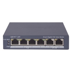 HIKVISION DS-3E1506P-EI/M Switch PoE+ Administrable / 4 Puertos Gigabit PoE+ / 2 Puertos Uplink Gigabit / Alcance Extendido 300 m (984.3 ft) / 45 W / Gestión en Nube