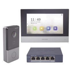 HIKVISION DS-KIS603-P/S Kit de Videoportero IP / Pantalla Táctil 7" / Cámara 1080p / IR Nocturno 3 m (9.8 ft) / IP65 / PoE / Apertura MIFARE / App Móvil