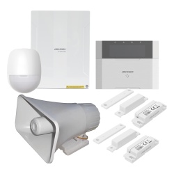 HIKVISION DS-PHA64-LP/PACK(30W) Kit Panel de Alarma Híbrido / 64 Zonas Cableadas e Inalámbricas / Teclado LCD con Lector de Tags / Sirena 120 dB IP65 / PIR 18 m Inmunidad Mascotas 10 kg