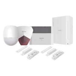 HIKVISION DS-PHA64-LP/PACK(R) Kit Panel de Alarma Híbrido / 64 Zonas / Teclado LCD con Lector de Tags / Sirena 105 dB IP54 / PIR 18 m (59.1 ft) 90° / 2 Contactos Magnéticos