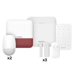 HIKVISION DS-PWA48-FULL-K(R) (AX PRO) KIT de Alarma AX PRO / Incluye: 1 Hub / 2 Sensores PIR / 3 Contactos Magneticos mini / 1 Control Remoto / 1 Sirena Estrobo en color Rojo Inalambrica Exterior /1 T