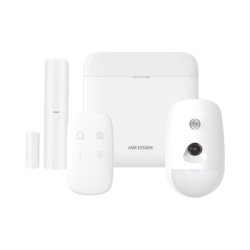HIKVISION DS-PWA48-K-CAM (AX PRO) KIT de Alarma AX PRO / Incluye: 1 Hub con bateria de respaldo / 1 Sensor PIR con Camara / 1 Contacto Magnetico / 1 Control Remoto / WiFi / Compatible con Hik-Connect