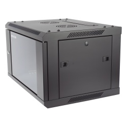 HIKVISION DS-XS6406-S/B Gabinete de Montaje / 6 Unidades de Rack / 19" / Carga 40 kg / Puerta Cristal Templado / Pared o Piso / 600 x 368 x 450 mm (23.6 x 14.5 x 17.7 in)