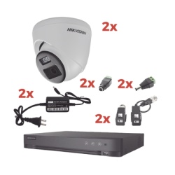 HIKVISION KH-1080P-2E-TWA Kit Audio Bidireccional TurboHD 1080p / DVR 4 Canales / 2 Camaras Eyeball (Exterior) con Bocina y Microfono Integrado / 2 Fuentes de Poder / Accesorios