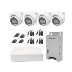 HIKVISION KH1080P4ESFH KIT TurboHD 1080p / DVR 4 Canales con audio por coaxitron / 4 Camaras con Microfono y 106Â° Vision/ luz blanca + IR vision nocturna / Transceptores / Conectores / Fuente de Pode