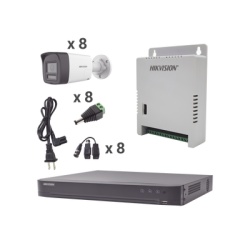 HIKVISION KH4K8BTWA Kit Audio Bidireccional TurboHD 4K-3K / DVR 8 Canales 4K / 8 Camaras Bala (Exterior) con Bocina y Microfono Integrado 3K / 1 Fuentes de Poder / Accesorios