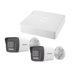 HIKVISION KIPCSTART Kit IP 1080p (2 Megapixel) / NVR de 4 Canales con 4 Puertos PoE / 2 Camaras Bala IP con Microfono Integrado / ColorVu Lite y ACUSENSE Lite