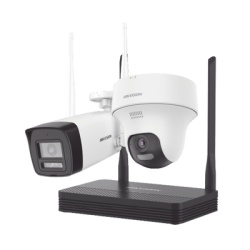 HIKVISION NKS424W02H Kit IP Inalambrico 4 Megapixel / NVS 4 Canales / 1 Camara Bala Exterior + 1 Camara Turret Interior con Lente 2.8 mm y Dual Light / Audio Bidireccional (Microfono y Bocina) / Sopor