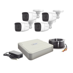 HiLook by HIKVISION HL1080PS(C) (MICROFONO Integrado) Kit TurboHD 1080p Lite / DVR 4 canales / Audio por Coaxitron / 4 Camaras Bala de Policarbonato con Microfono Integrado