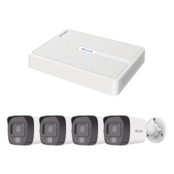 HiLook by HIKVISION KIPH4B4MP/A Kit IP 2 Megapixel / NVR de 8 Canales con 8 Puertos PoE / 4 Camaras IP Bala Dual light para Exterior / Microfono Integrado