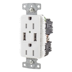 HUBBELL HUB-USB-15A-5W Contacto Duplex con 2 Puertos USB 15A 125V 2 Polos 3 Hilos Color Blanco.