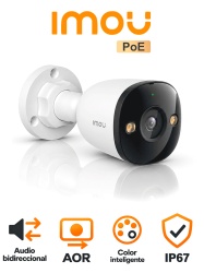 IMOU IPC-PS3EN-3M0 - Cámara Bullet IP de 3 Megapixeles/ Lente Fijo 2.8 mm/ Smart Color / Iluminación 25 Mts/ Detección de Personas y Vehículos/ Audio Bidireccional / PoE/ IP67/ H.265