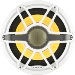 JL AUDIO 10-03287-00 Subwoofer Náutico / 12" (304.8 mm) / LED Transflective™ / Rejilla Deportiva Blanca / Deflector Infinito / 600 W RMS / Impedancia 4 Ω / Cono de Polipropileno Relleno de Mica / Bobina de Voz 4" (102 mm)