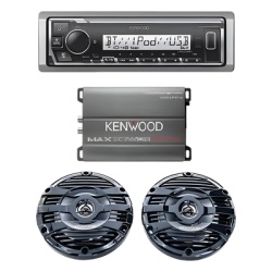 JVC KENWOOD KEA4/1653MRB Kit de estereo con Bluetooth KMR-M332BT | Amplificador KAC-M1814 | mas Par de bocinas KFC-1653MRB