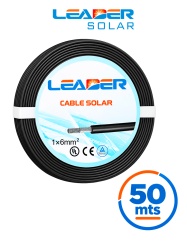 LEADER Cable Fotovoltaico IEC 131/H1Z2Z2-K - Carrete 50 metros lineales Cable Fotovoltaico Color Negro 6mm2/ Calibre 10AWG XLPO / Cubierta libre de halógenos cero propagación de llama / 1500VDC / MAX VOLTAJE 1800 VDC TEMPERATURA -40 °C A +120 °C