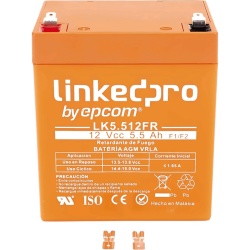 LINKEDPRO BY EPCOM LK5.512FR Bateria de respaldo 12 V | 5.5 Ah | AGM | Certificada UL94-V0 Retardante a la Flama | Especial para Seguridad Electronica | UPS | Sistemas de Emergencia | Vida util 5 anos