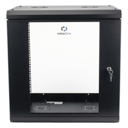 LINKEDPRO SR1912LH3G Gabinete de Pared de 12U con Puerta de Cristal Templado 455 mm de Profundidad Rack de 19 Acero Reforzado Color Negro.