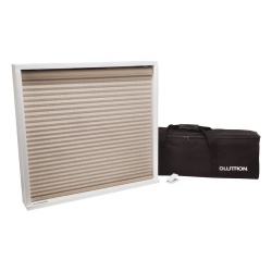 LUTRON CASETA WIRELESS HONEYCOMB-DEMO Kit de demostracion portatil de persiana celular motorizada con control Pico inalambrico pedestal y estuche de transporte para presentaciones con clientes