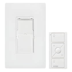 LUTRON CASETA WIRELESS PJ2WALLWHL01 Kit de control Pico inalambrico de 3 botones con subir/bajar para montaje en pared incluye adaptador y placa Claro para Caseta Wireless RadioRA 2 y HomeWorks QS