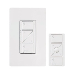 LUTRON CASETA WIRELESS PPKG1WWH Kit de atenuador de pared inteligente sin cable neutro con control remoto Pico y placa Claro 600 W incandescente/halogeno o 150 W LED atenuable Caseta Wireless