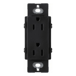 LUTRON ELECTRONICS CAR15BLS Tomacorriente duplex de 15 A y 125 V color negro brillante familia Claro apertura estilo Designer para placas de pared Lutron sin tornillos (placa se vende por separado)