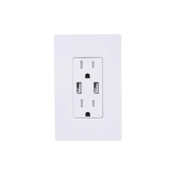 LUTRON ELECTRONICS LTRF15UBTRCWH Tomacorriente USB de 15 A a prueba de manipulacion con dos puertos USB tipo A y placa de vidrio blanco incluida linea New Architectural combinable con Palladiom y GRAF