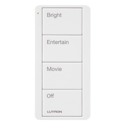 LUTRON ELECTRONICS PJ24BGWHP01 Control Pico inalambrico de 4 botones con escenas grabadas para sala (Bright Entertain Movie y Off) compatible con Caseta Wireless y RA2 Select blanco brillante