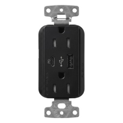 LUTRON ELECTRONICS SCR15ACTRMN Receptaculo USB Lutron / 15 A 125 V~ / Tipo A+C / Power Delivery 55 W / Tamper Resistant / Claro Satin Midnight