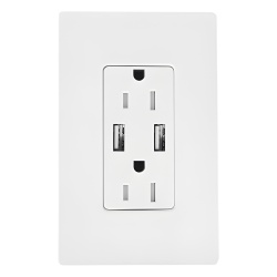 LUTRON ELECTRONICS SCR15UBTRSW Receptaculo 15 A 125 V con dos puertos USB tipo A de 3.8 A combinados resistente a manipulaciones estilo Claro en acabado satinado color Snow