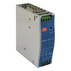 MEANWELL NDR-120-12 Fuente de poder industrial de 120 W salida 12 Vcc entrada 90~264 VCA para montaje en riel DIN