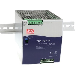 MEANWELL TDR96048 Fuente de Alimentación Industrial Trifásica 960W / Rango de Entrada 340 ~ 550VAC / Ancho 110mm / PFC Activo / Eficiencia 94.5% / Protecciones Completa / Montaje en Riel DIN / Corriente Compartida hasta 3840W