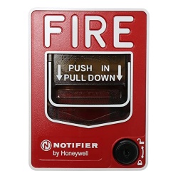 NOTIFIER NBG-12LOB Estacion manual de alarma contra incendio de doble accion con cerradura y llave para exterior con caja SB-I/O incluida