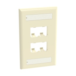 PANDUIT CFPL4EIY Placa de Pared Vertical Clasica Salida Para 4 Puertos Mini-Com Con Espacios Para Etiquetas Color Marfil
