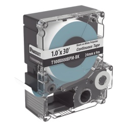 PANDUIT T100X000BPM-BK Casete de Etiquetas de Poliester de Cinta Continua Color Negro Sobre Blanco Uso Interior/Exterior 24 mm (0.94 Pulgadas) de Ancho x 9.1 Metros (29.86 Pies) de Largo