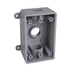 RACO HUB-PSB-37550-GY Caja Impermeable de 1 Gang / Profundidad de 2 Pulgadas (5.08 cm) / Cuenta con 3 Salidas Roscadas para Tuberia de 1/2 O 3/4 / Color Gris