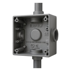 RAWELT RC-5338-M Caja Condulet Cuadrada con 4 Bocas de 1" (25.4 mm) / Con Orejas para Montaje / A prueba de intemperie.