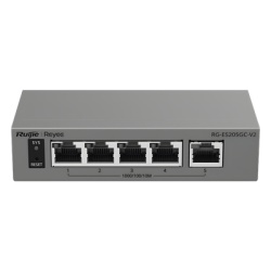 RUIJIE RG-ES205GC-V2 Switch Capa 2 Gestionado en la Nube / 5 Puertos Gigabit / Switching 10 Gbps / Forwarding 7.44 Mpps / Diseno sin Ventilador / Proteccion 6 kV / Modo CCTV de un Clic / 32 VLANs / Ga
