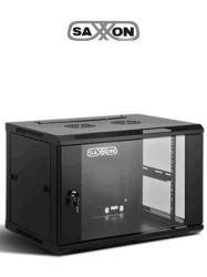 SAXXON SXN0420005 SAXXON SXR6U6406S - Gabinete de Pared Negro / 6UR / Puerta de Vidrio Templado / Alto 35 cm / Ancho 60 cm / Profundidad 45 cm /