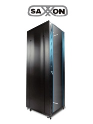 SAXXON SXN0420012 SAXXON SXR42U6642S - Gabinete de Piso color Negro / 42UR / Puerta de Vidrio Templado / Alto 198 cm / Ancho 60 cm / Profundidad 60 cm / Incluye Base con 2 Ventiladores 110V